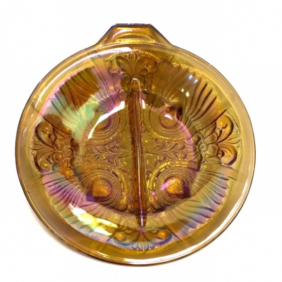 unknown Other - Vintage Orange Carnival Glass Relish / Candy Dish